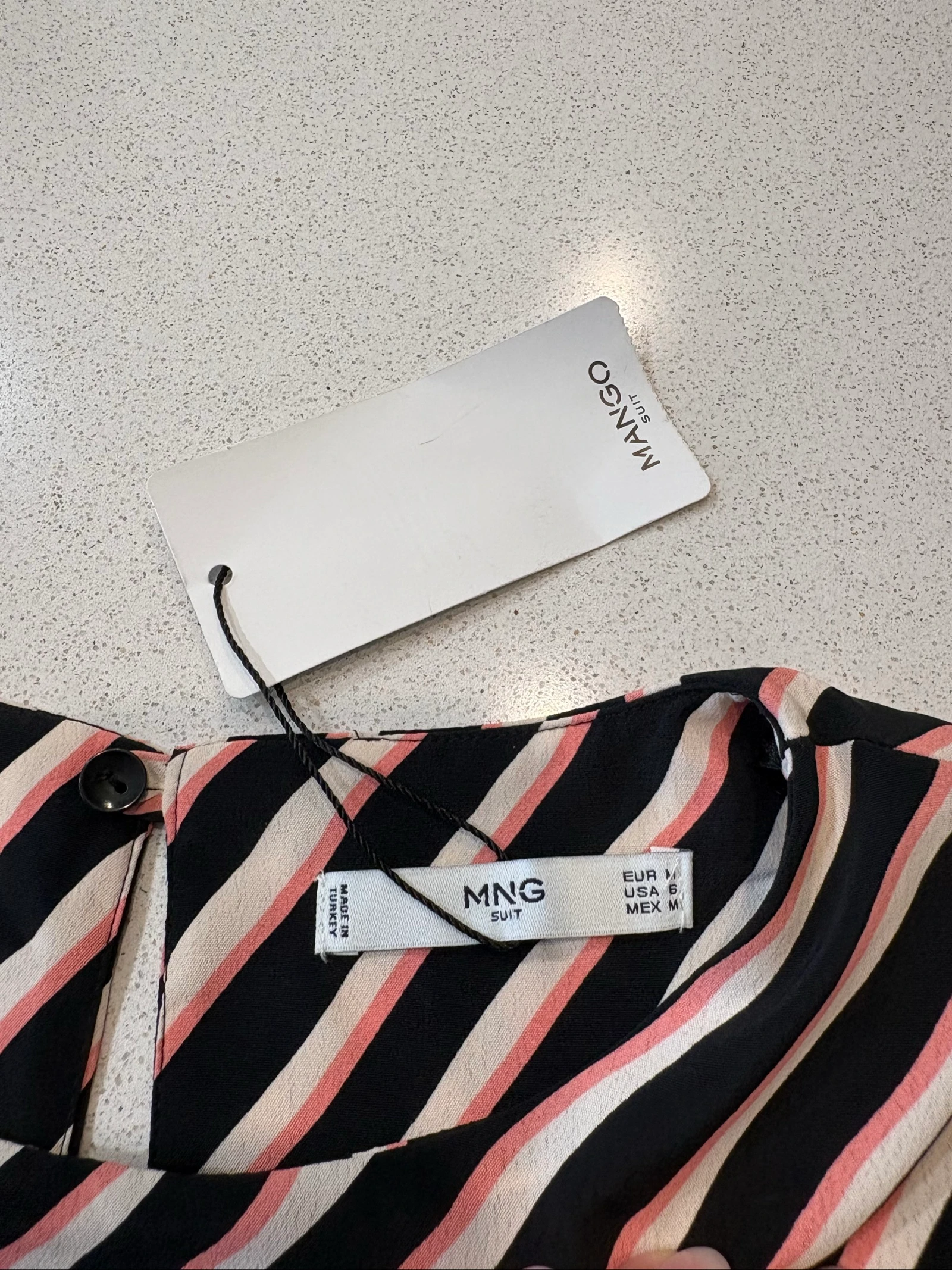 Robe Mango Suit rayée noire rose écrue – M – photo 13